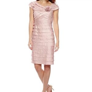 London Times Tiered Rosette Shimmer Sheath Dress